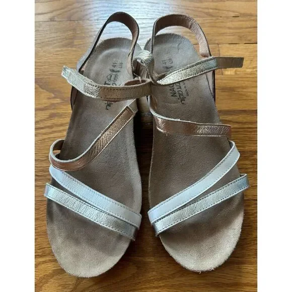 NAOT HERO Beige Neutral Rose Gold Wedge Sandals Shoes 41 EU 10 US - Picture 1 of 8